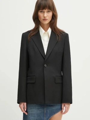 MM6 Maison Margiela marynarka z domieszką wełny kolor czarny jednorzędowa gładka S52BN0141