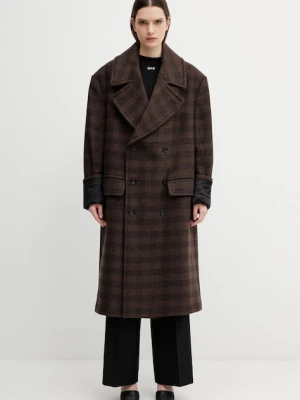 MM6 Maison Margiela płaszcz z dodatkiem wełny brązowy