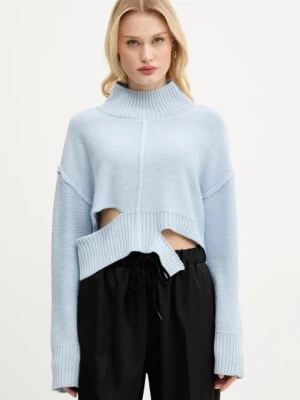 MM6 Maison Margiela sweter wełniany damski kolor niebieski z golfem S52HA0290