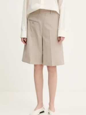 MM6 Maison Margiela szorty wełniane damskie kolor beżowy gładkie high waist S52MU0125