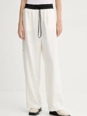 MMC STUDIO spodnie damskie kolor beżowy proste high waist LINEN