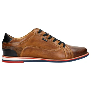 Sneakersy męskie w kolorze jasnego brazu z granatowymi wstawkami 10023-53 Wojas
