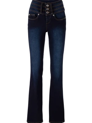 Modelujące jeansy, krój bootcut, high waist BonPrix niebieski