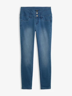 Modelujące jeansy termiczne o kroju skinny, high waist BonPrix niebieski