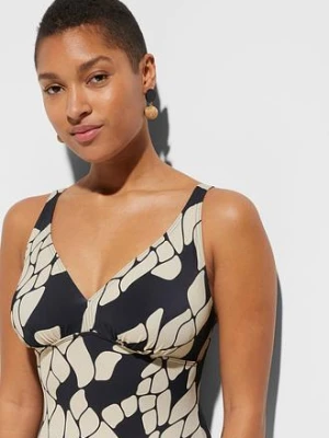 Modelujący kostium kąpielowy średni stopień modelowania sylwetki, dekolt w serek bonprix