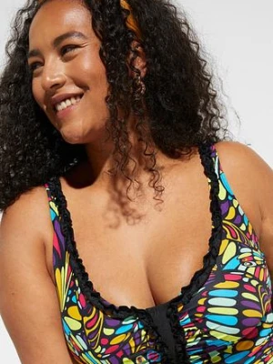 Modelujący kostium kąpielowy z falbanką, średni stopień modelowania sylwetki bonprix