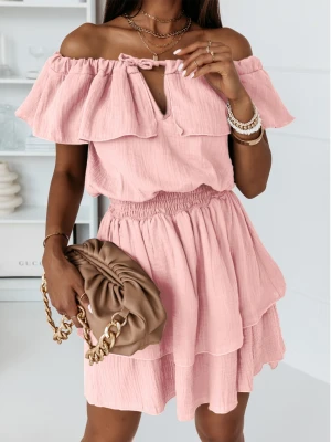 Modna muślinowa sukienka hiszpanka IZYDORA - pudrowy róż  magmac 