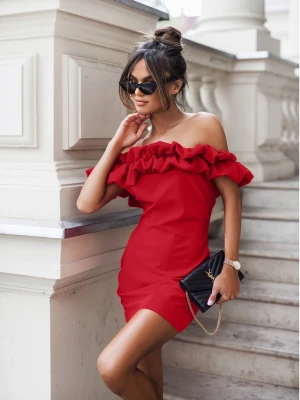 Modna sukienka hiszpanka z falbaną ALISTAR - czerwona  magmac 