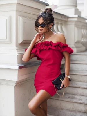 Modna sukienka hiszpanka z falbaną ALISTAR - fuksjowa  magmac 