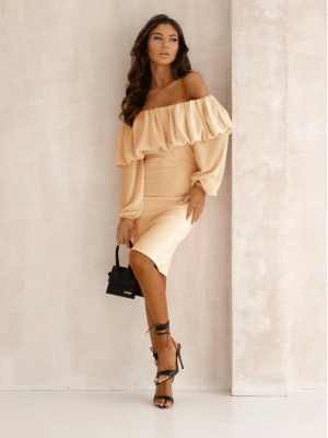 Modna sukienka hiszpanka z falbaną MALLIE - beżowa  magmac 