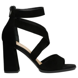 Czarne welurowe sandały damskie na slupku 76050-61 Wojas