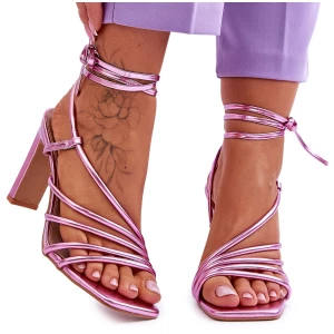 Modne Wiązane Sandały Na Obcasie Różowe Tessoro Inna marka