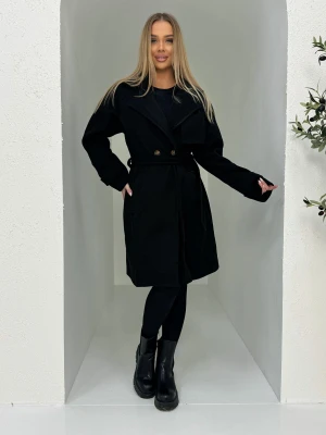 Modny płaszcz damski CLR038 - czarny
 -                                    S Ombre