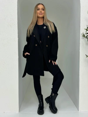Modny płaszcz damski CLR039 - czarny
 -                                    S Ombre
