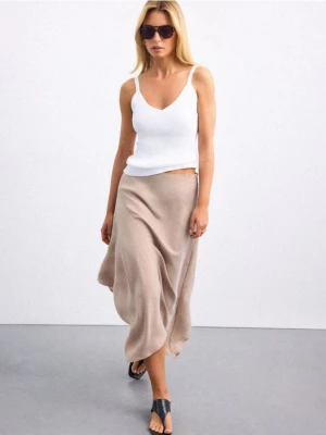Mohito - Asymetryczna spódnica midi z cupro - beżowy