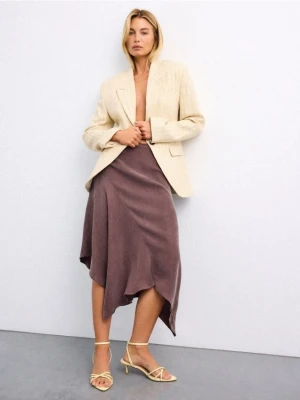 Mohito - Asymetryczna spódnica midi z cupro - ciemnobrązowy