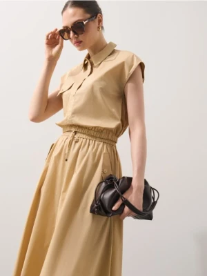 Mohito - Bawełniana beżowa koszula z krótkim rękawem - beżowy