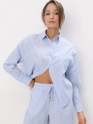 Mohito - Bawełniana błękitna koszula w paski - błękitny