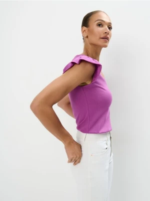 Mohito - Bawełniana bluzka z falbankami na ramionach - fioletowy