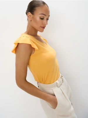 Mohito - Bawełniana bluzka z falbankami na ramionach - pomarańczowy