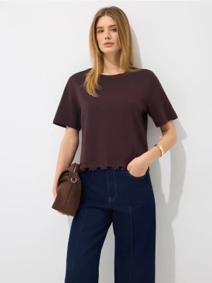 Mohito - Bawełniana bluzka z haftem - ciemnobrązowy