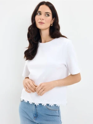 Mohito - Bawełniana bluzka z haftem - kremowy