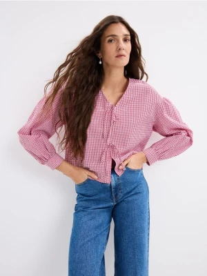 Mohito - Bawełniana bluzka z wiązaniami - czerwony