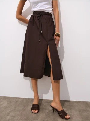 Mohito - Bawełniana czekoladowa spódnica midi - ciemnobrązowy