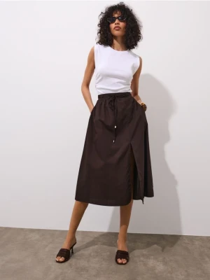 Mohito - Bawełniana czekoladowa spódnica midi - ciemnobrązowy