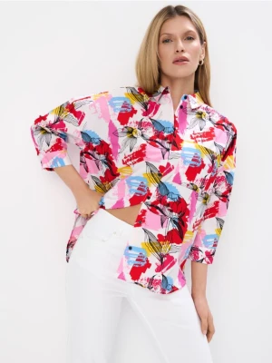 Mohito - Bawełniana koszula w abstrakcyjny print - biały