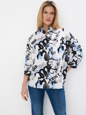 Mohito - Bawełniana koszula w abstrakcyjny print - czarny