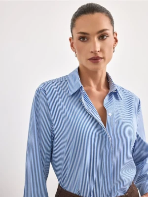 Mohito - Bawełniana koszula w paski - błękitny
