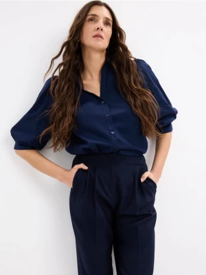 Mohito - Bawełniana koszula z bufiastym rękawem - granatowy