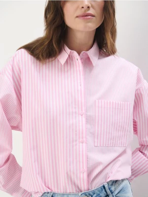 Mohito - Bawełniana różowa koszula w paski - pastelowy różowy