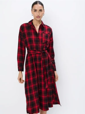 Mohito - Bawełniana sukienka midi - czerwony