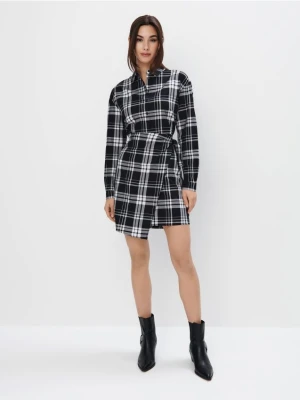 Mohito - Bawełniana sukienka mini w kratę - czarny