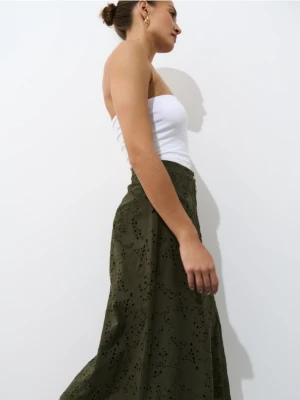 Mohito - Bawełniana zielona spódnica midi - khaki