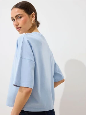 Mohito - Bawełniany błękitny t-shirt - błękitny