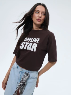 Mohito - Bawełniany brązowy t-shirt z nadrukiem - brązowy