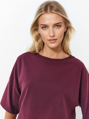 Mohito - Bawełniany burgundowy T-shirt - kasztanowy