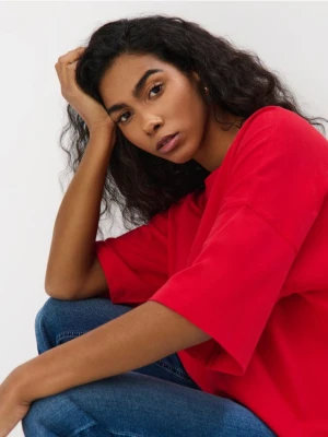 Mohito - Bawełniany czerwony t-shirt - czerwony