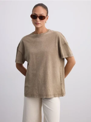 Mohito - Bawełniany t-shirt o prostym kroju - oliwkowy