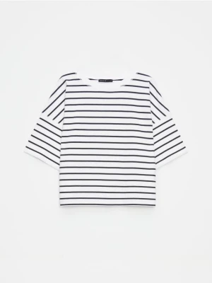 Mohito - Bawełniany t-shirt w paski - biały