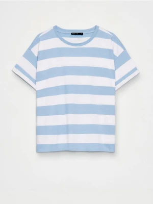 Mohito - Bawełniany t-shirt w paski - biały