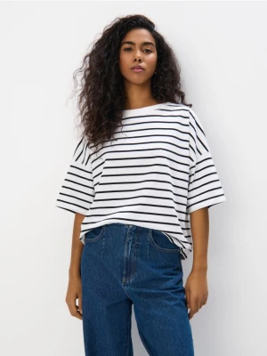 Mohito - Bawełniany t-shirt w paski - biały