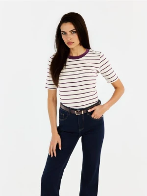 Mohito - Bawełniany t-shirt w paski - ciemny fiolet