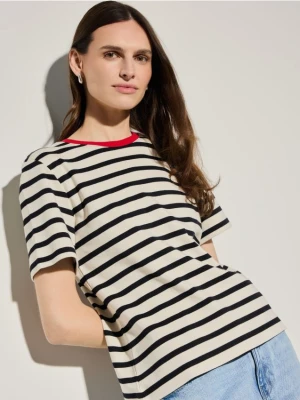 Mohito - Bawełniany t-shirt w paski - czarny