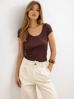 Mohito - Bawełniany t-shirt z krótkim rękawem - brązowy