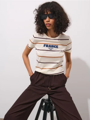 Mohito - Bawełniany t-shirt z nadrukiem - beżowy