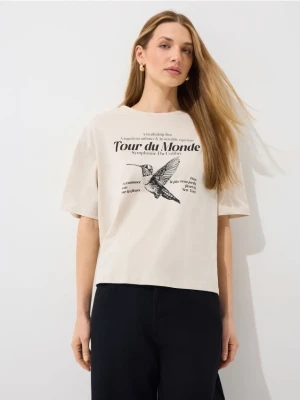 Mohito - Bawełniany t-shirt z nadrukiem - beżowy